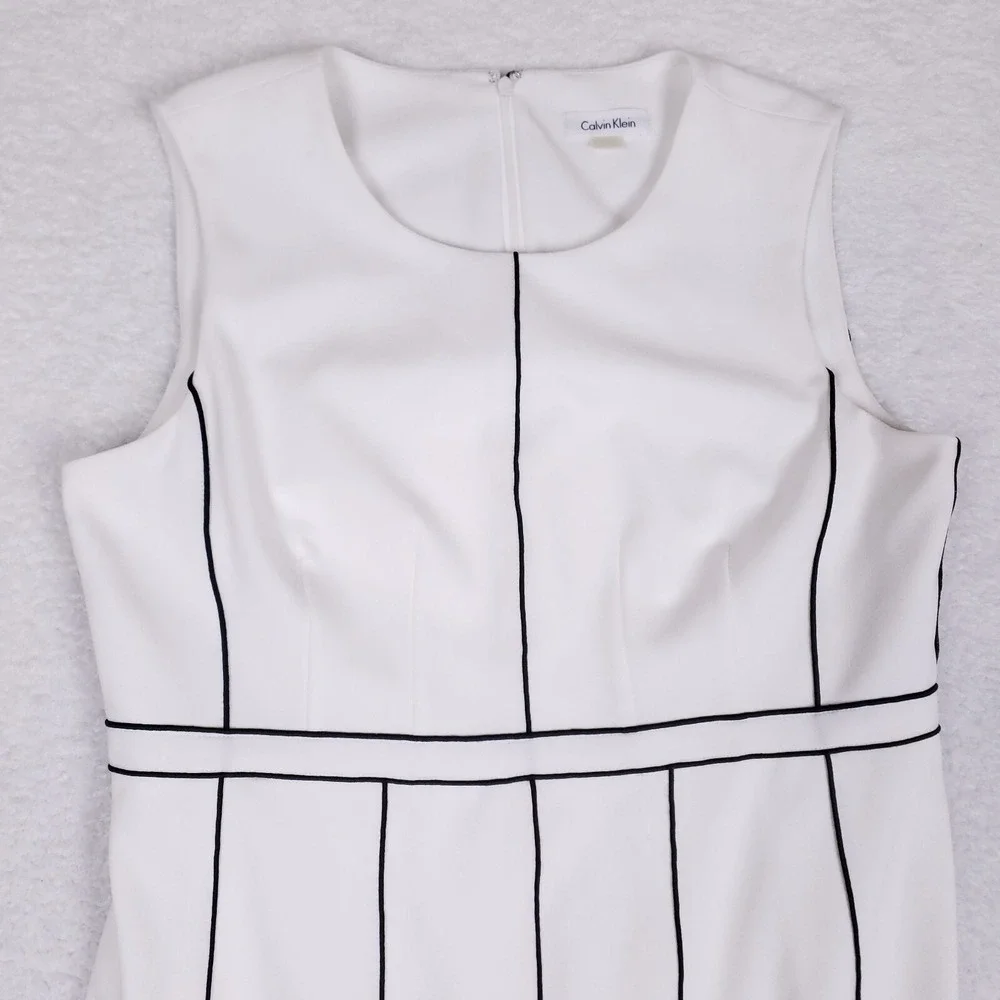 Calvin Klein Sheath Dress Sleeveless Midi Size M White Minimalist Retro Vibes - Picture 2 of 9